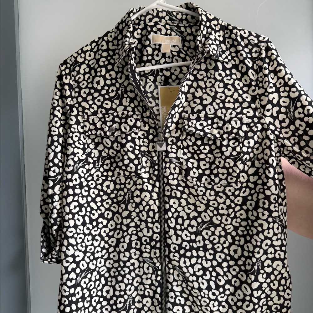 Michael Kors Leopard Print Zip-Up Shirt